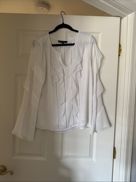 White House Black Market Tops - White House Black Market White Ruffle Long Sleeve Dressy Blouse Top Work 14